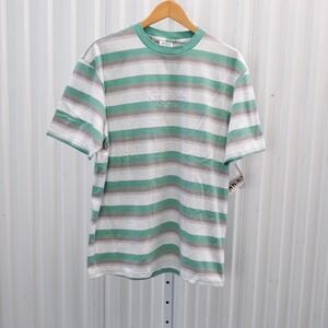 NWT Guess Originals Mens Medium Green White Pink Stripe Short Sleeve T Shirt Tee